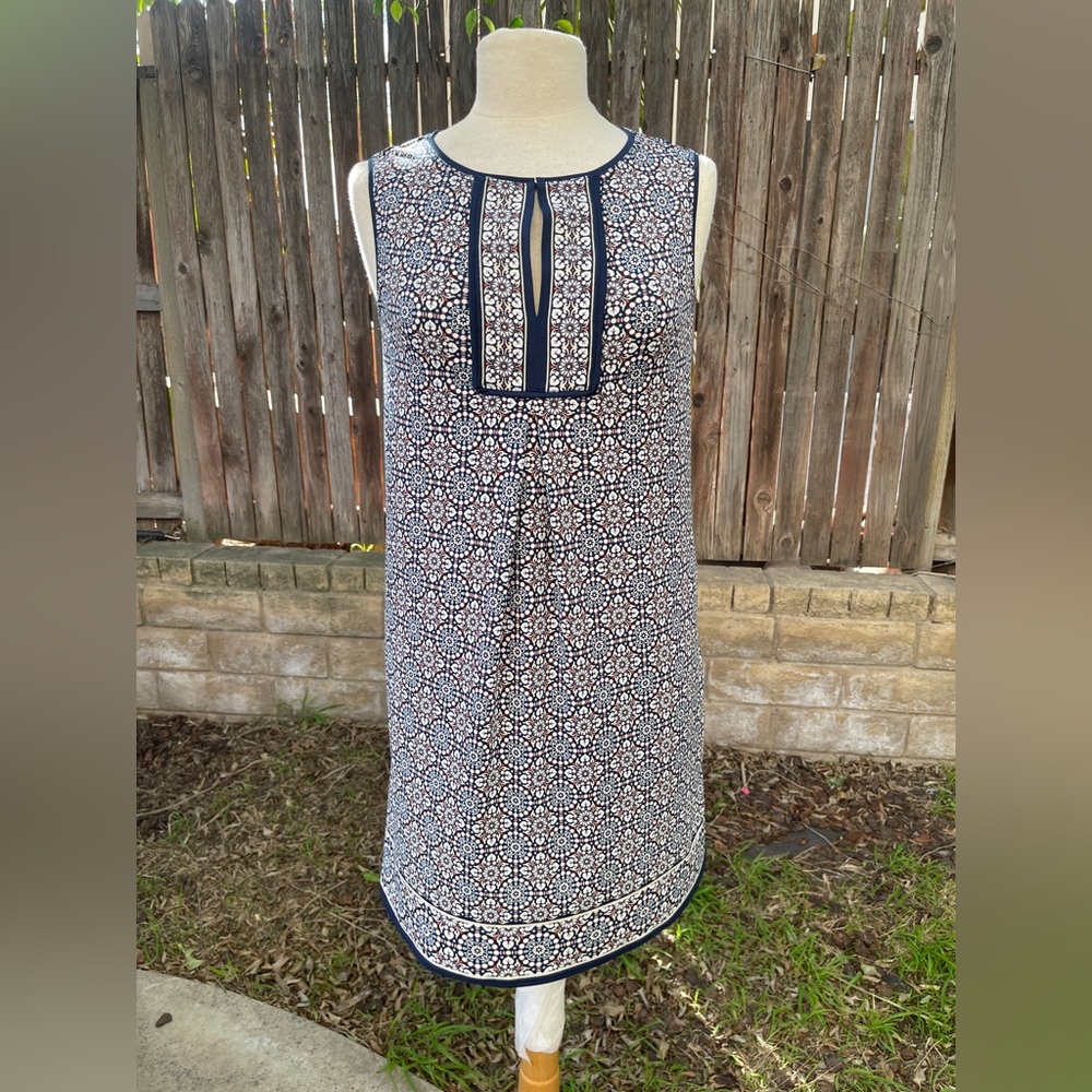Max Studio Navy and White stretchy Patterned Dress cottagecore coverup